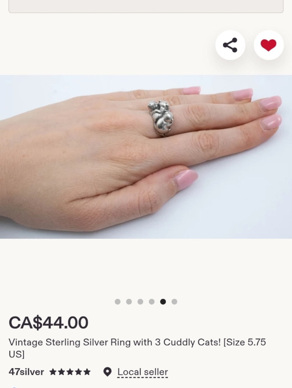 Cute Vintage Ring with 3 cuddly kitties sterling silver - Picture 3 of 7